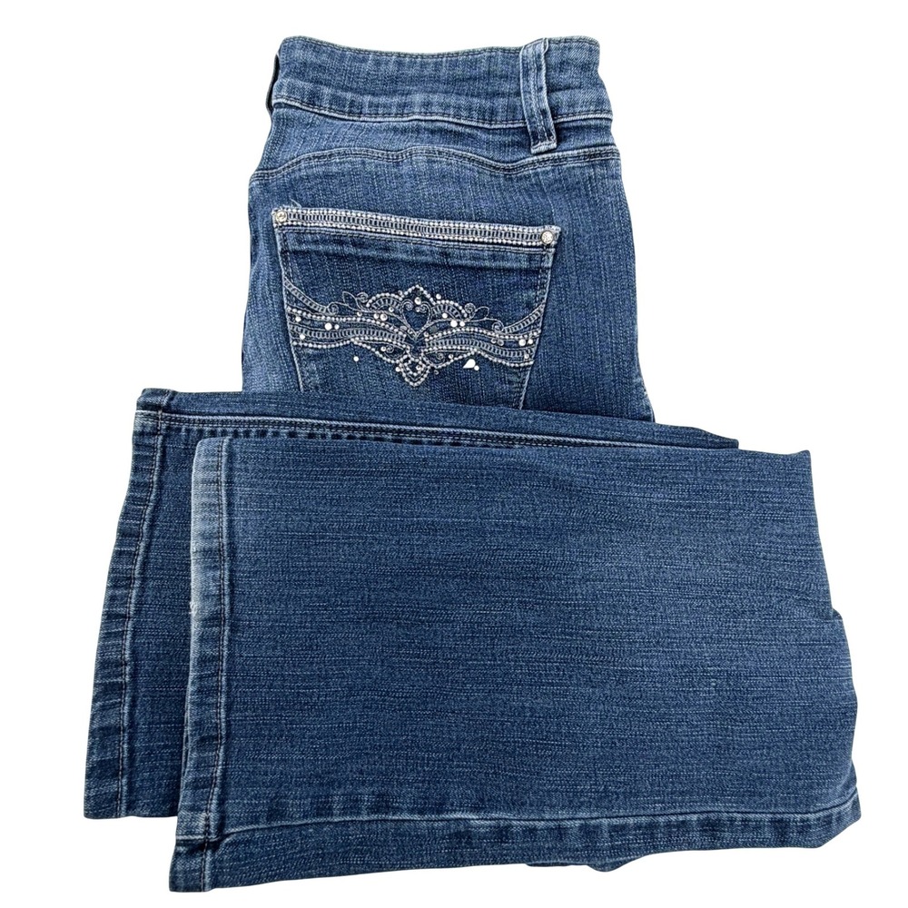 White House Black Market Bootcut Jeans Womens 8S Blue Excellent Embellished
